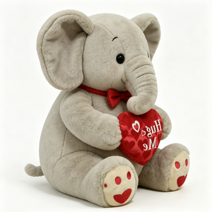 Peluche de Elefante Personalizado para el Día de San Valentín, Peluche Gris Sentado con Lazo Rojo y Almohada con Forma de Corazón con la Inscripción "Abrazame", Lindo y Romántico - Product Image 4