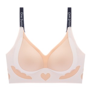 Weicher Nahtloser <span class=keywords><strong>Damen</strong></span>-Bralette Ohne Bügel <span class=keywords><strong>Mango</strong></span>-Cup Buchstabendruck Schulterriemen Herz-Wolken-Design Alltags-BH - Product Image 2