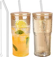 2 verres à côtes en verre transparent réutilisables, sans BPA, résistants à la chaleur, étanches, compatibles lave-vaisselle et micro-ondes, grande capacité