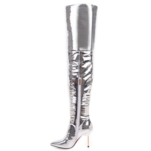 Shiny Silver Super High Thin Heel Thigh High Women <b>Boots</b> Over the Knee High Winter Women Stiletto Shoes Super Long <b>Boots</b> - Product Image 2