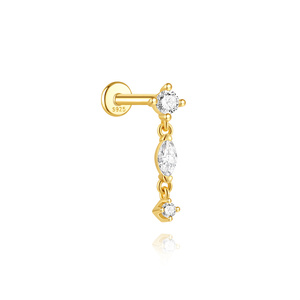 Pendientes de cartílago chapados en oro para mujer al por mayor, de plata S925, con parte trasera plana, borla clásica y circonita cúbica - Product Image 1