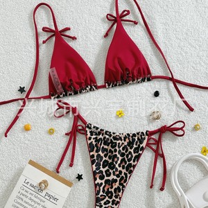 Nouveau maillot de bain deux pièces imprimé léopard style européen et américain 2025 pour femme, bikini de plage haut de gamme avec lacets - Product Image 2