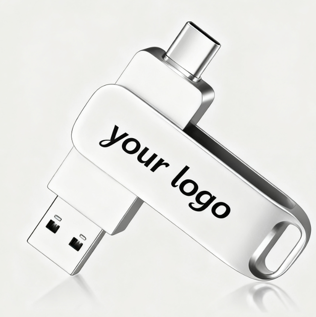 Promotional High-Speed Type-c 2.0 3.0 Pen Drive 16GB 32GB 64GB 2 in 1 Metal USB-C Swivel USB Flash Drive Custom logo