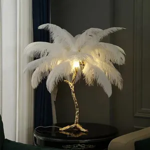 Bán buôn hiện đại LED chiếu sáng đà điểu ánh sáng nhà khách sạn trang trí cây cọ Đồng Nordic Lạc Đà dẫn đứng lông bảng đèn