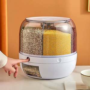 M0681 <b>Food</b> Storage <b>Container</b> Kitchen Moisture-Proof 6-Grid 360 Degree Automatic Rotating <b>Food</b> Grain Dispenser - Product Image 5
