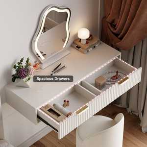 Tocador <span class=keywords><strong>Flotante</strong></span> Moderno <span class=keywords><strong>de</strong></span> Madera con Espejo <span class=keywords><strong>de</strong></span> Pie y Armario <span class=keywords><strong>de</strong></span> Almacenamiento Junto a la Cama - Product Image 3