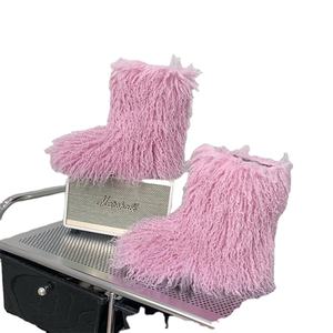Mode Style Fausse Fourrure Moelleux Maison Intérieur Maison Femmes Designer Hiver Fourrure Pantoufles En Peluche Bottes De Neige - Product Image 1