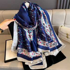 Wholesale 2025 Hot Sale Cheap Satin Scarf Fashion New Design Golden Vines Flower Print Long Silk Scarf Women - Product Image 5