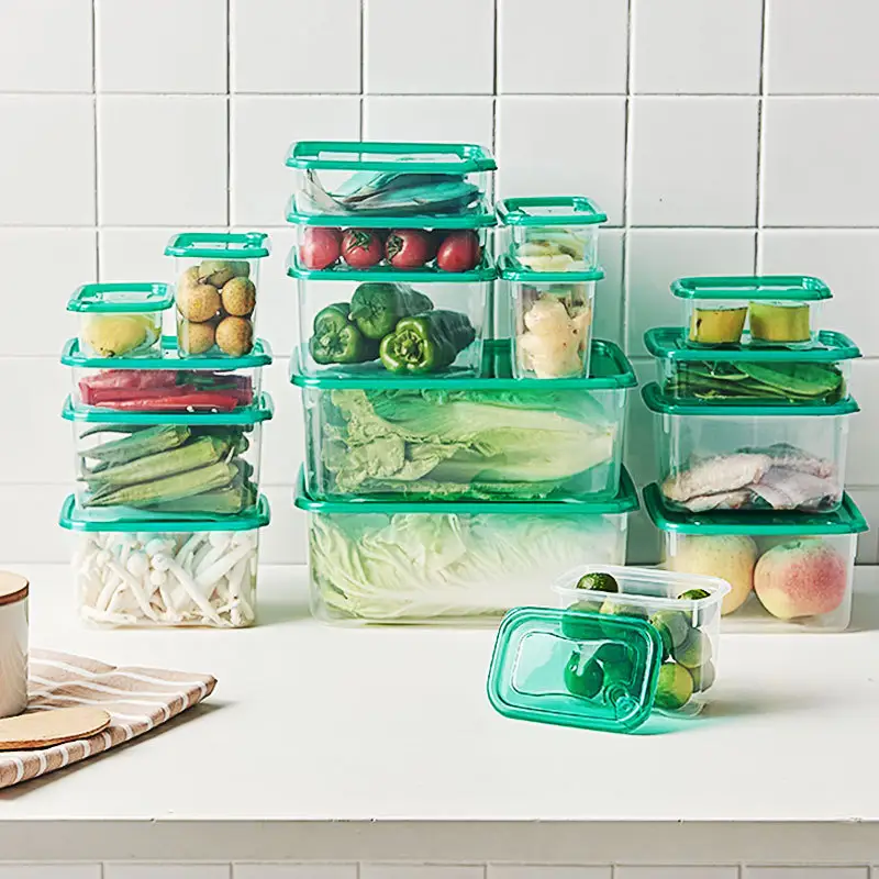 17pcs/set air hole storage plastic food green container Refrigerator microwave with stackable 5pcs /9pcs