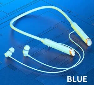 Earphone nirkabel nyaman untuk dipakai, headphone silikon transmisi 10 meter olahraga gantung leher multiwarna