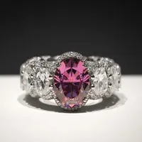 Nouvelle Collection de Bijoux à la Mode, Bagues pour Hommes et Femmes, Moissanite Rose de 8 Carats, Coupe Ovale, Argent Sterling 925, Bague Hip Hop en Moissanite