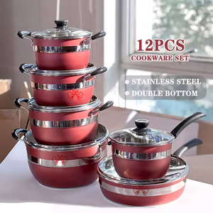 Hot Bán 12Pcs Thép Không Gỉ Chậu Và Chảo Sang Trọng Nấu Ăn Không Dính Chảo Cảm Ứng Chảo Chứng Khoán Nồi Bộ - Product Image 1