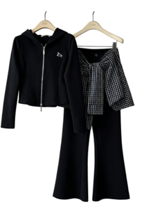 Ensemble deux pièces décontracté pour femme avec logo de créateur, haut à capuche et pantalon, imprimé numérique vintage, en tissu non tissé Spandex/Coton, séchage rapide - Product Image 6