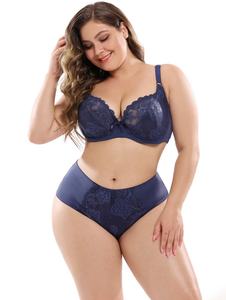 Soutien-Gorge <span class=keywords><strong>Grande</strong></span> <span class=keywords><strong>Taille</strong></span> pour Femmes, <span class=keywords><strong>Lingerie</strong></span> Florale en Dentelle à Armatures, Bonnets E F pour Poitrines Généreuses – Ensemble Soutien-Gorge et Culotte - Product Image 4