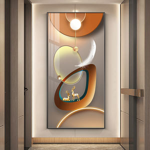 Dipinto su Tela con Geometria Astratta e Foglie, Arte Decorativa di Lusso con <span class=keywords><strong>Cervo</strong></span> Dorato per Soggiorno e Camera da Letto - Product Image 5