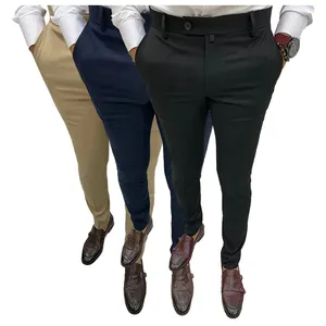 Spandex High Stretch Dress Pants, Men's Semi-formal Classic Design Solid  Color Slim Fit Dress Pants For Business