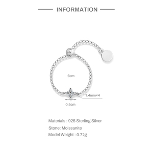 Anillo de Cadena Ajustable con Trébol de Cuatro Hojas y Piedra Moissanita, Chapado en Rodio, Plata de Ley 925, para Mujer, Boda, Compromiso - Product Image 6
