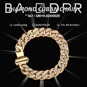 Brazalete de Acero Inoxidable Geométrico de Alta Gama con Cristales de Imitación, Estilo Hiphop, Grueso, Tipo Miami Cuban Link, Unisex - Product Image 2