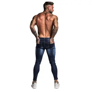 Nuevos Pantalones Vaqueros Ajustados para <span class=keywords><strong>Hombre</strong></span>, Estilo Urbano, Azules, Desgastados, con Rayas, Corte Slim, Elásticos - Product Image 5