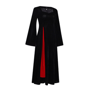 Disfraz de Wednesday Addams temporada 2, vestido de terciopelo negro de manga larga con abertura roja para mujer, Halloween - Product Image 2