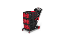 Chariot de courses pliable multifonction à double plateau avec 1 panier de rangement en plastique – Vente en gros