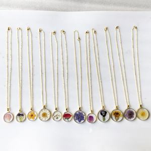 Модная бижутерия подарок прессованный цветок ювелирные изделия из настоящего высушенного желтого бархатца Октябрьский месяц рождения цветок ожерелье - Product Image 6