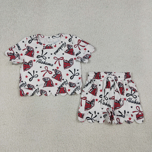 Ensemble de vêtements d'été pour filles, style décontracté, avec nœuds et imprimé étoiles, coupe festonnée, doux, pour les vacances, vêtements de mode en gros - Product Image 3