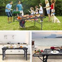 Table de camping en métal portable pour pique-nique en extérieur et intérieur avec table latérale et sac en filet, mobilier d'extérieur