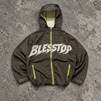 Veste coupe-vent technique à capuche Blesstop, veste streetwear surdimensionnée avec logo vieilli, OEM personnalisé