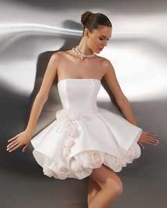 Ruolai HL419 senza maniche senza spalline cerniera posteriore rose 3D fiori <span class=keywords><strong>abito</strong></span> da <span class=keywords><strong>sposa</strong></span> <span class=keywords><strong>corto</strong></span> per la <span class=keywords><strong>sposa</strong></span> - Product Image 5