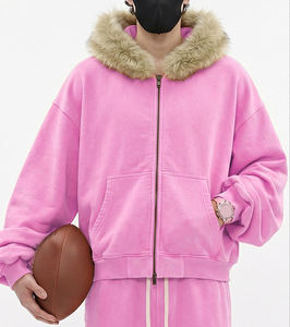 <span class=keywords><strong>Sweat</strong></span> à <span class=keywords><strong>capuche</strong></span> zippé ample et décontracté en coton et polyester, style streetwear, effet délavé à l'acide, logo personnalisé vintage, style boxy, délavé au soleil - Product Image 6