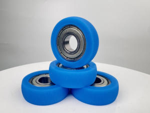 Iyi yük taşıma kapasitesi aşınma direnci düşük gürültü 5mm x 22mm x 9mm PU kaplı rulman kasnak rulo tekerlek mavi kesme - Product Image 5
