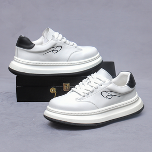 Zapatillas Blancas para Hombre, Estilo Retro, de Cuero, Casuales, con Parte Superior de Cuero Genuino, Suela Gruesa, Modernas, Cómodas, para Correr - Product Image 3