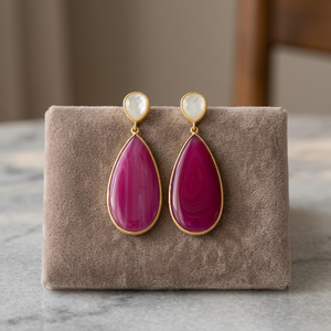 Boucles d'oreilles en argent Sterling 925, Tourmaline rose Hydro et perle double pierre précieuse - Product Image 2