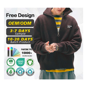 Fabricant de pulls certifiés GRS, logo personnalisé, broderie, pull en laine mélangée côtelé pour homme, veste zippée tricotée - Product Image 1