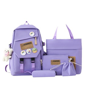 Nouveauté : Sac à dos 5-en-1 tendance en toile pour étudiants, avec compartiment isotherme pour le déjeuner, trousses et pochette - Product Image 5