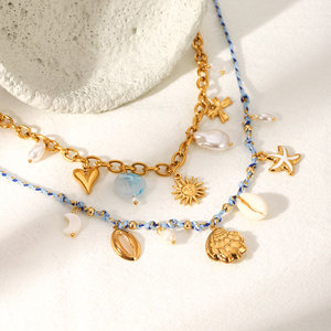 สร้อยคอแฟชั่นฤดูร้อน สร้อยคอจี้ สแตนเลส 316L เครื่องประดับชุบทอง 14k 18k PVD สร้อยคอเชือกฮาวายหลากสีสำหรับผู้หญิง - Product Image 2