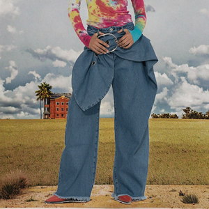 Jeans de Mezclilla Casuales Vintage de Cintura Alta para Mujer TWOTWINSTYLE, Ecológicos, de Verano, Corte Recto Holgado, con Lazo y Bolsillos con Detalles - Product Image 3