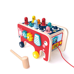 Jouet en bois en forme d'éléphant pour frapper les taupes, pour les tout-petits et les enfants de 0 à 4 ans, cube d'activités éducatives avec marteau et engrenages - Product Image 3