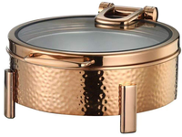 Conteneur de buffet en verre résistant à la chaleur avec finition martelée or rose, support robuste, capacité 6L/9L, maintien au chaud 48 heures