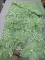 Tissu en dentelle de tulle français de luxe brodé de fleurs 3D, perles et sequins faits à la main pour robe de soirée KJY595