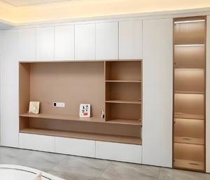 แท่นวางทีวีทำจากไม้เนื้อแข็งหรูหราทันสมัยออกแบบเรียบง่ายติดตั้งบนผนังสำหรับบ้านห้องรับประทานอาหารห้องนอนโรงแรมพร้อมที่เก็บของติดผนังเต็มรูปแบบ - Product Image 3