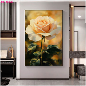Entrega rápida Impresionante pintura al óleo de Rosa en tonos melocotón Decoración para sala de estar Pintura con arte floral elegante - Product Image 2
