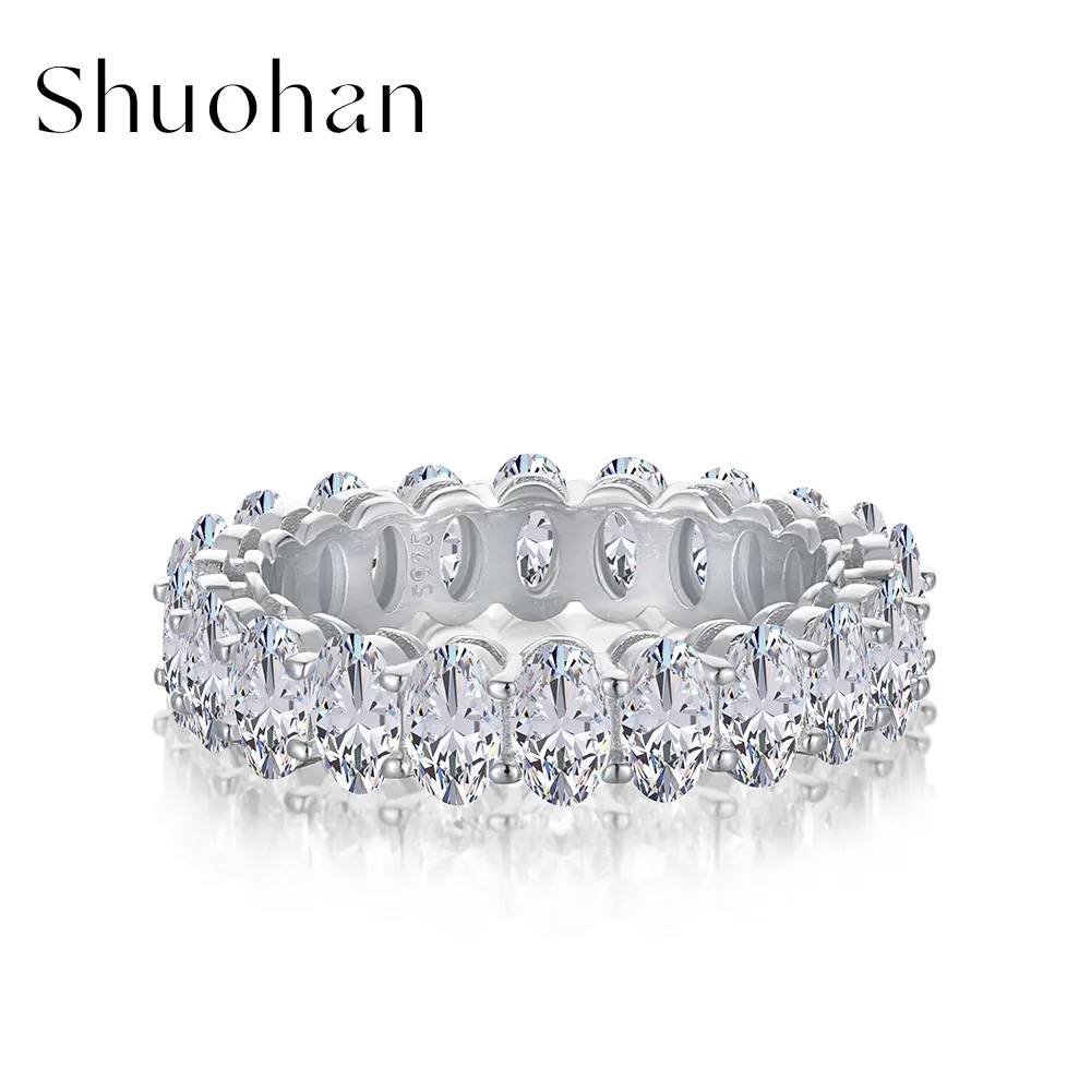 Shuohan Women Wedding Promise Engagement 18K Gold Plated 5A CZ Diamond Cubic Zirconia Baguette Cut Eternity Bands for Women