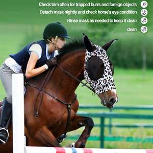 Máscara de mosca de caballo con correas mágicas con malla transpirable UV cubierta de oreja antimosquitos suministros ecuestres de nailon ajustables - Product Image 2
