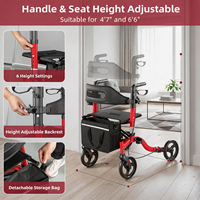 Déambulateur à 4 roues avec dossier, porte-gobelet, porte-bagages, pliable, capacité de 350 lb, roulettes réglables de 8 pouces, pour personnes âgées