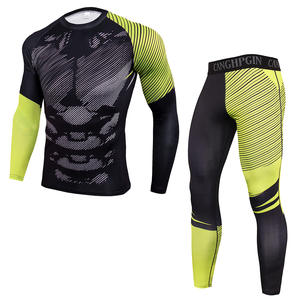 Ensemble 2 pièces de t-shirts et pantalons de compression imprimés par sublimation pour hommes, idéal pour la gym, le fitness, les leggings, les rashguards, le BJJ et la natation. - Product Image 6