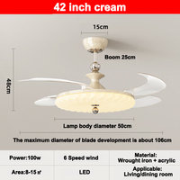Ventilateur de plafond rétractable LED moderne de 42 pouces avec éclairage, télécommande et haut-parleur Bluetooth, style lustre décoratif