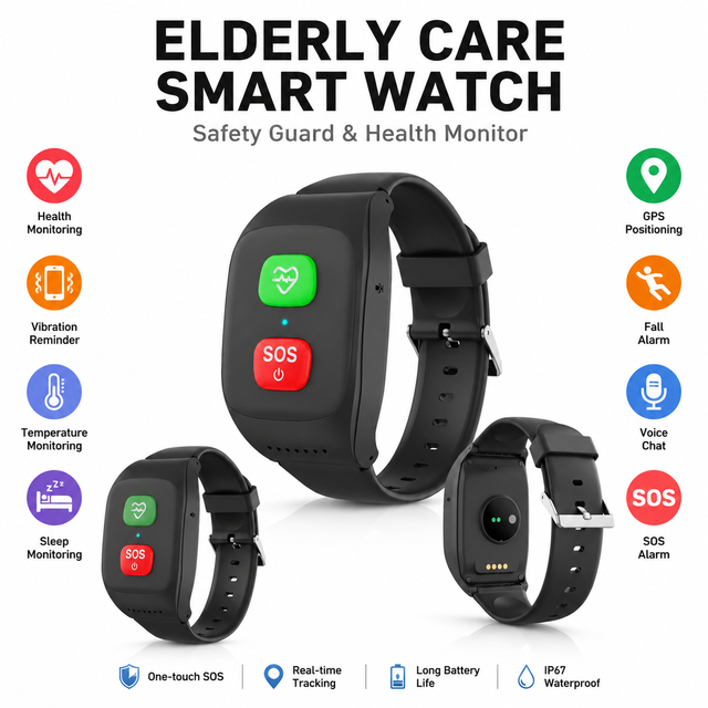 4G GPS Elderly Smartwatch with SIM Card Fall Detection SOS Call Health Monitoring Medical Alert Senior Care Smart Bracelet Watch
