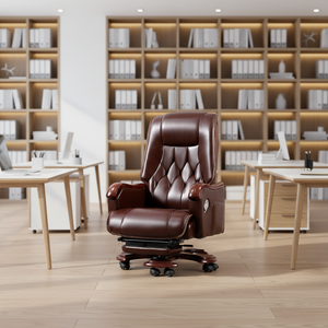 Chaise de bureau exécutive moderne en cuir véritable, structure en bois massif, base en aluminium, pivotante, hauteur réglable, mobilier <span class=keywords><strong>Cosmo</strong></span> Meridian - Product Image 6